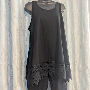 Black Lace Hem Tank Top